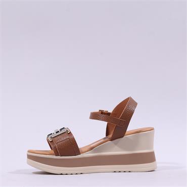 Oh My Sandals Platform Link Wedge - Cognac Leather